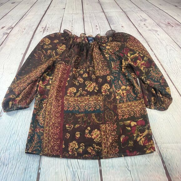Chaps Womens Sheer Floarl 3/4 Sleeve Tunic Blouse Size Small - Picture 1 of 7